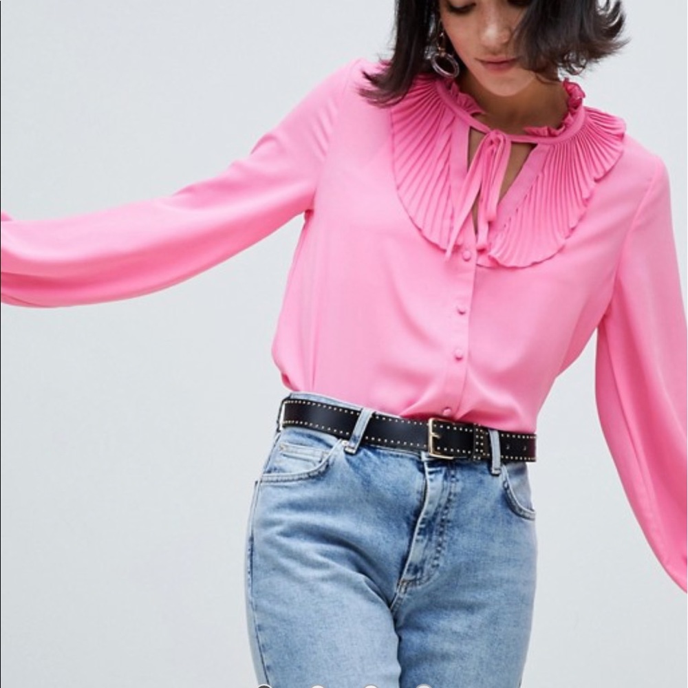 Pink river island blouse with ruffle front
